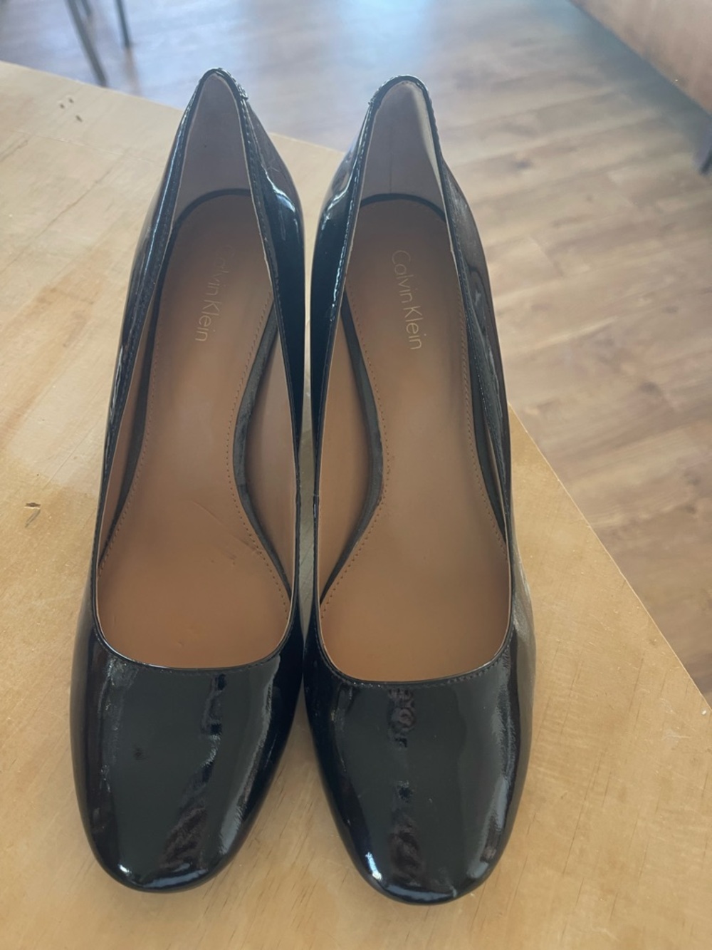 Calvin Klein Black Patent Leather Almond Toe Pumps